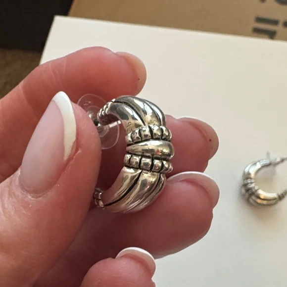 Elegant Silver Hoop Earrings - Picture 2 of 2